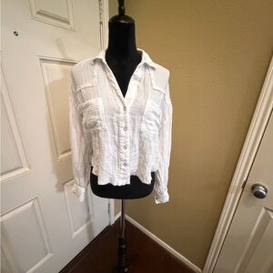 Altar'd State White Gauze Button-Down Shirt